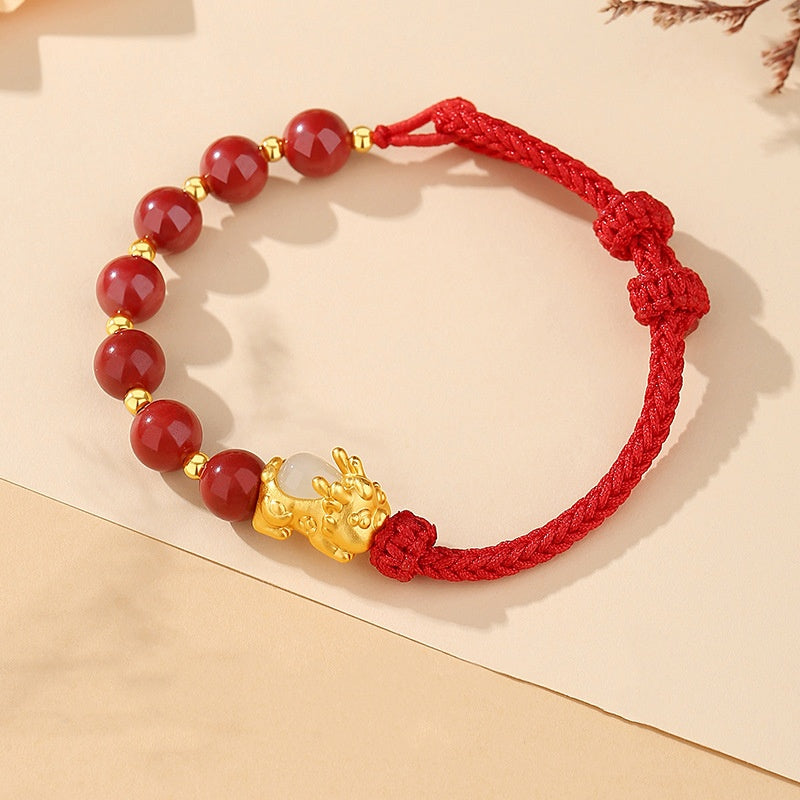 Pixiu Baby Bracelet with Cinnabar & Hetian Jade¨CFortune Peace & Protection