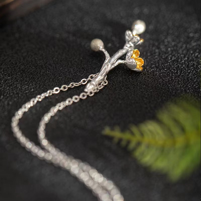 Gold Plum Bossom Necklace-Good Fortune and Prosperity