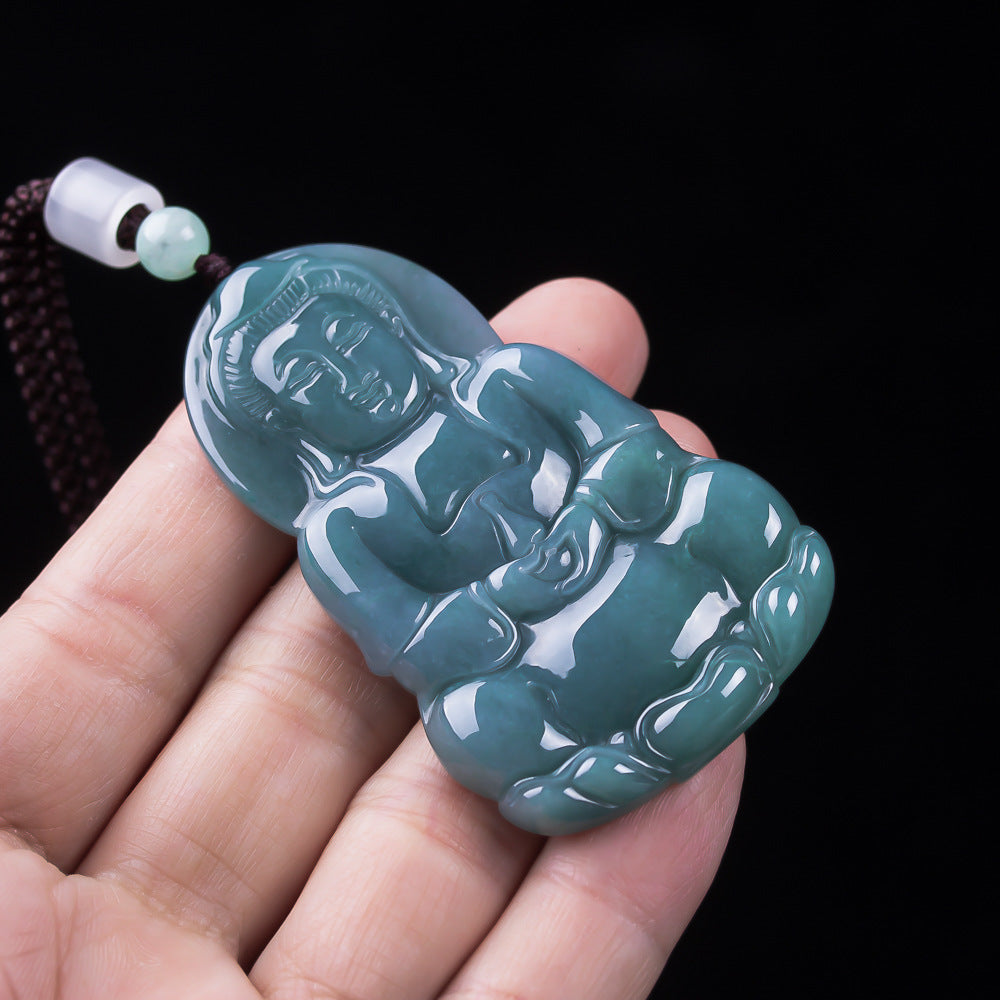 Guanyin Buddha Ice Jade Lucky Pendant-Grade A Jade