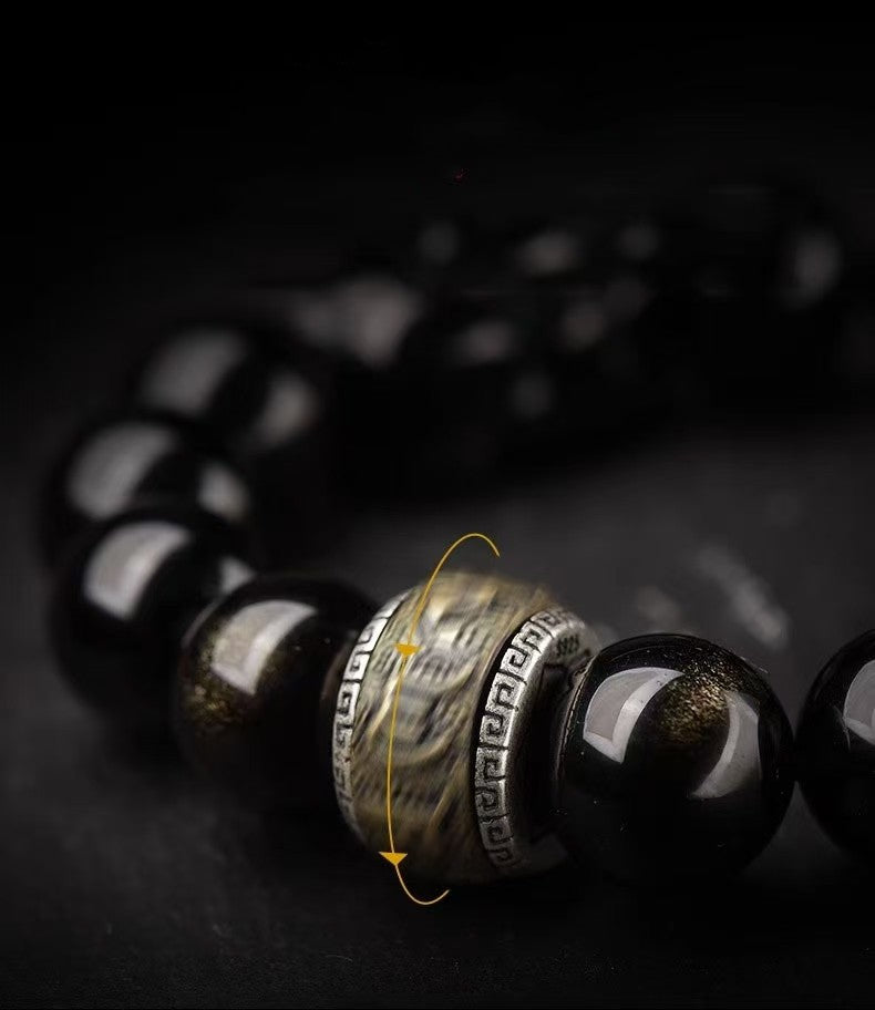 Obisidian Pixiu Six True Words Bracelet-Traditional Good Fortune Symbol