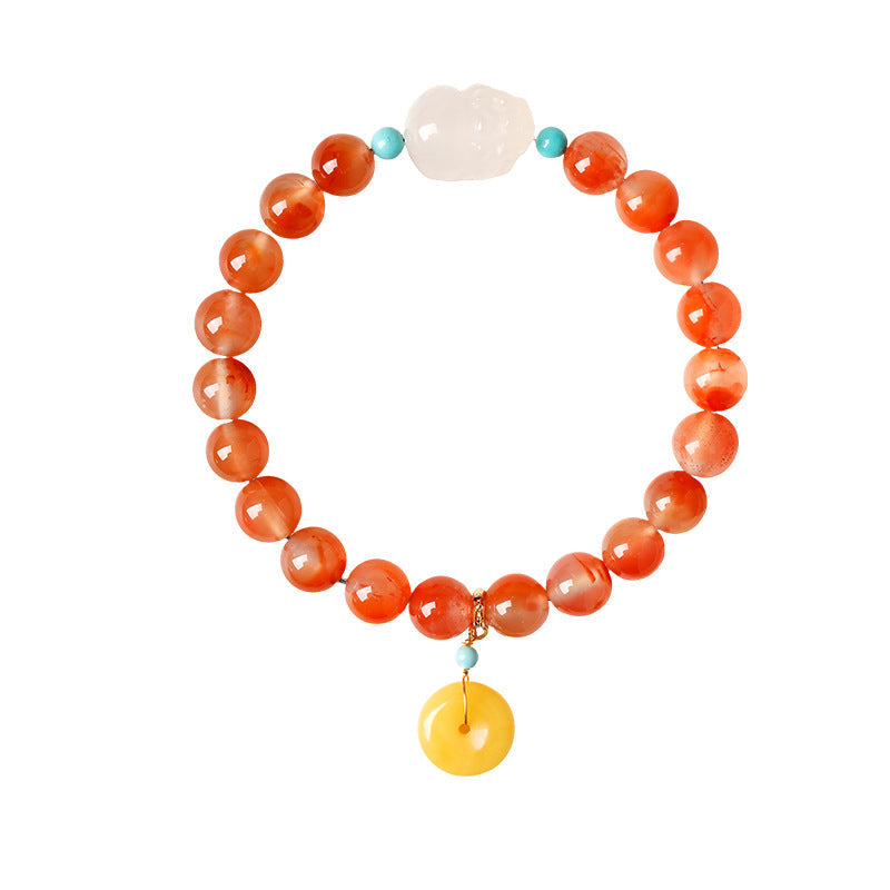 Prosperity in Motion-White Agate Pixiu Beaded Bracelet