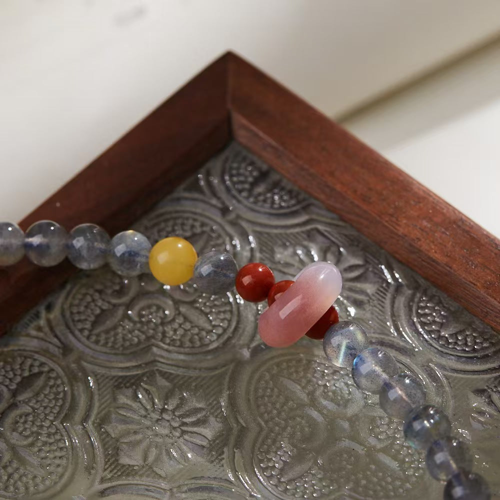 Strawberry Quartz Pixiu Moonstone Bracelet-Traditional Good Fortune Symbol