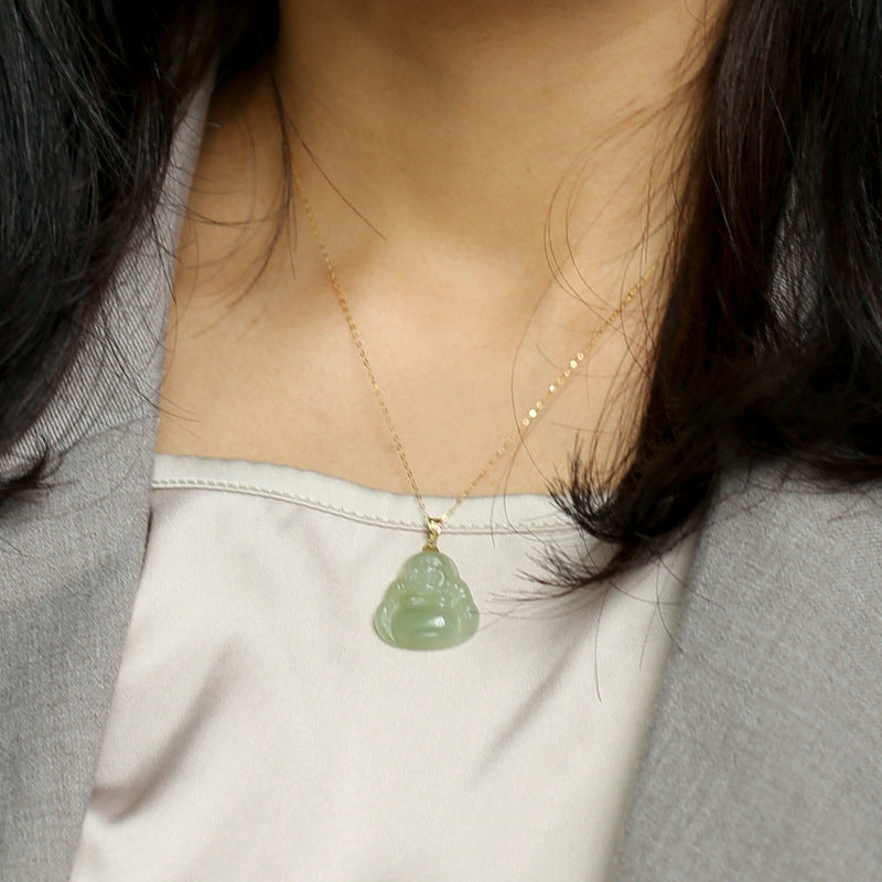 Laughing Buddha Peace & Abundance Hetian Jade Pendant Necklace