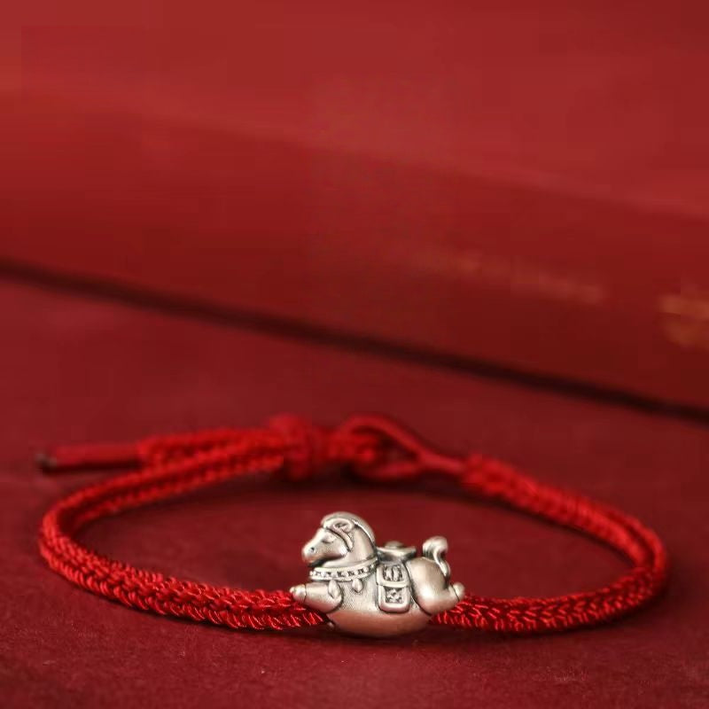 999 Silver Heavenly Joy Pony Bracelet with Adjustable Handmade Cord