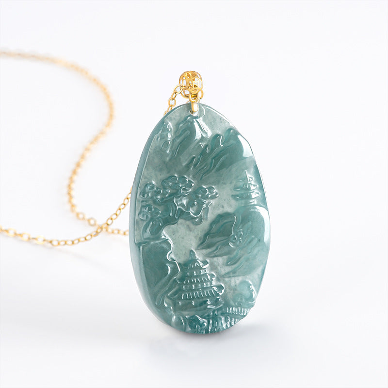 Jade Landscape Pendant¨CWisdom, Serenity & Boundless Prosperity-grade a jade