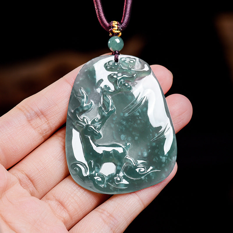 Snow Plum Deer Jade Pendant-Longevity, Success & Lasting Blessings