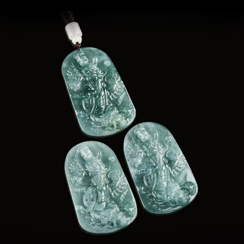 Natural Jadeite Guanyin with Dragon Pendant ¨C Hand-Carved Ice-Type Jade