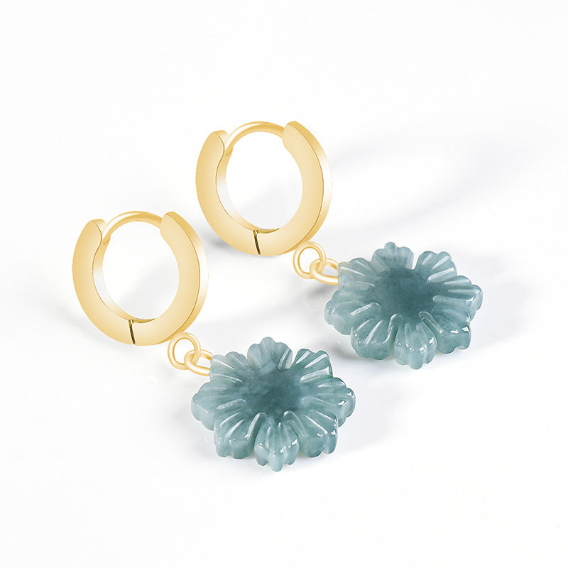 Jade Sunflower Hoop Earrings-Bloom Toward the Light