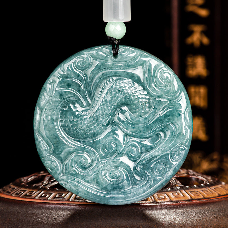 Grade A Blue Jadeite Dragon Pendant ¨C Bold Ice Variety Jade Necklace for Men