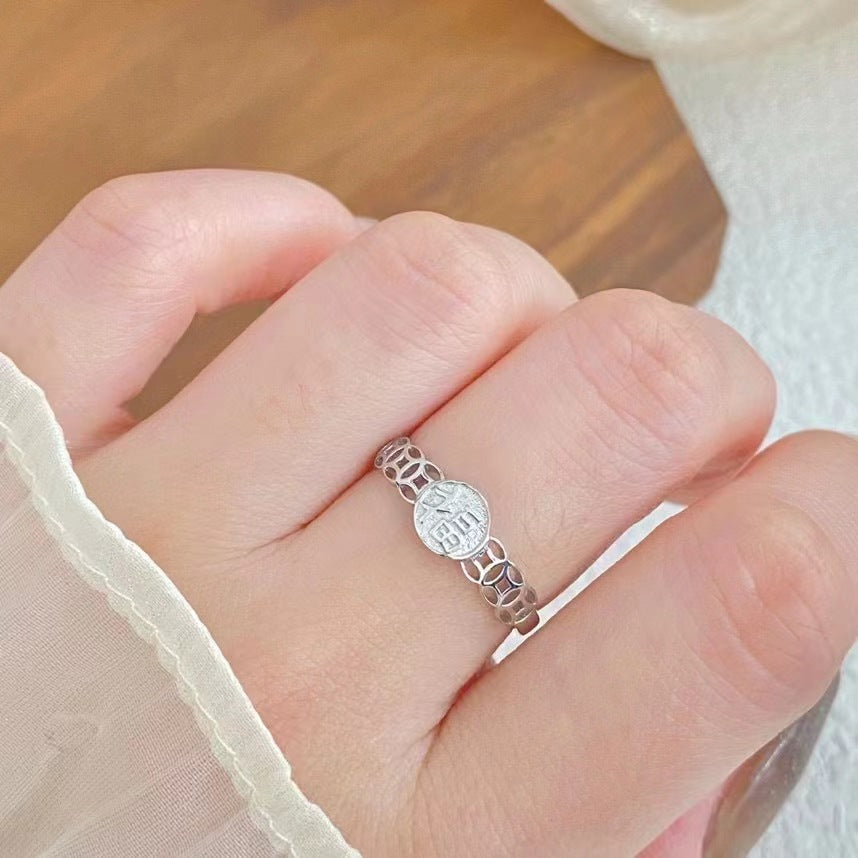 Blessings Close at Hand-S925 Silver Fu Coin Ring