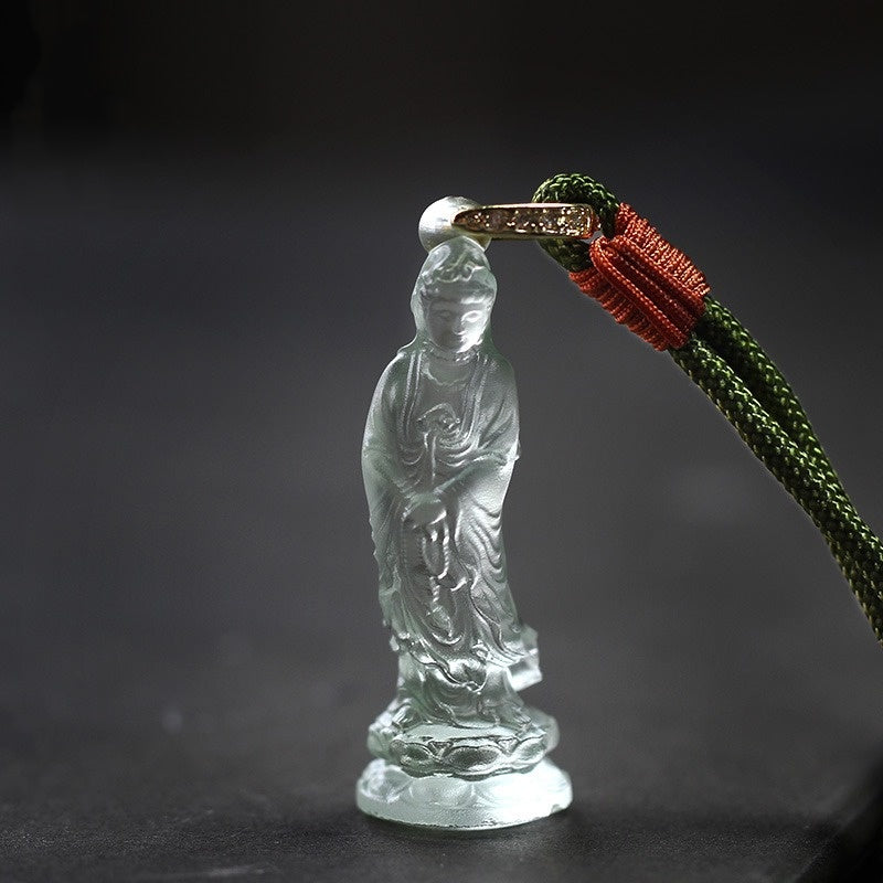 Zen Grace Hand-Carved Liuli Guanyin Pendant - Spiritual Protection Series