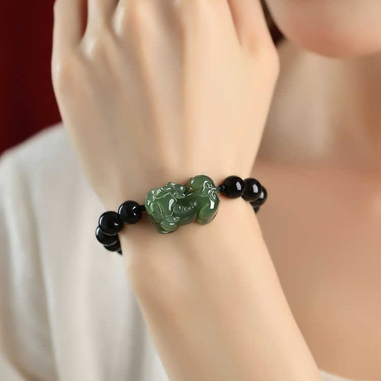 Hetian Jade Pixiu Obsidian Bracelet ¨C Wealth Protection