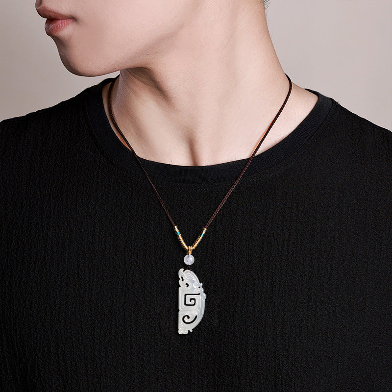 The Eternal Bond: Yin & Yang White Agate Dragon & Phoenix Pendants (Pair)
