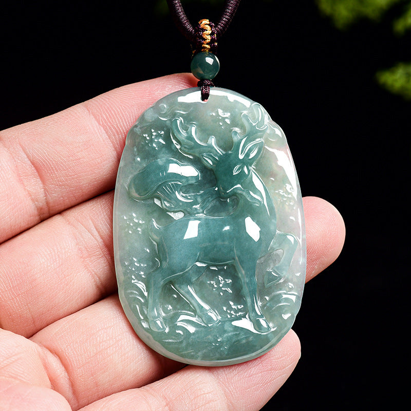 The Sacred Forest-Icy Jadeite Nine Colored Deer Spiritual Amulet