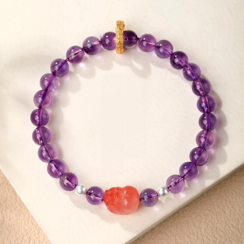 Rainbow Agate Pixiu Amethyst Bracelet-Violet Light