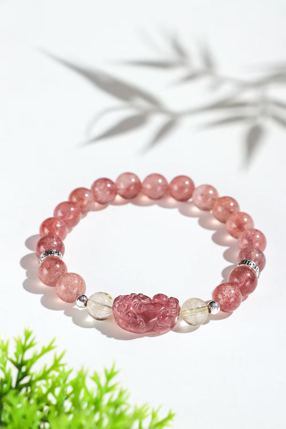 Strawberry Quartz Pixiu Wealth Bracelet-Traditional Good Fortune Symbol