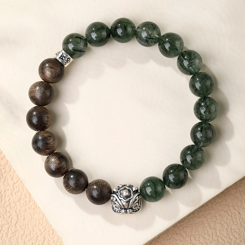 Silver Lion Bracelet Sandalwood Green Rutilated Quartz Bracelet-Awakened Courage