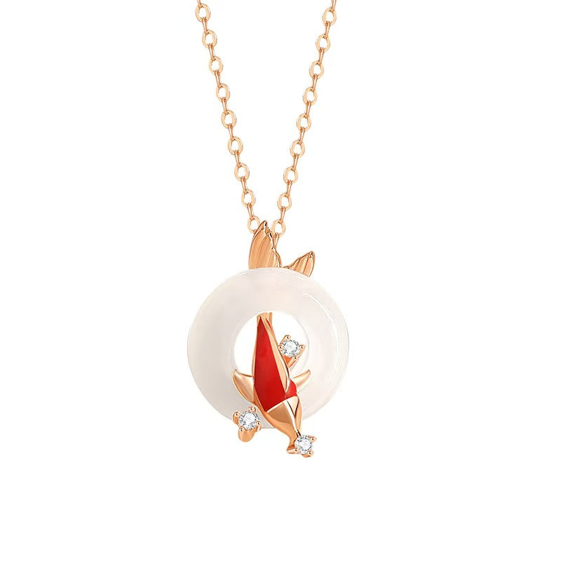 Fortune Koi White Chalcedony & Agate Pendant Necklace