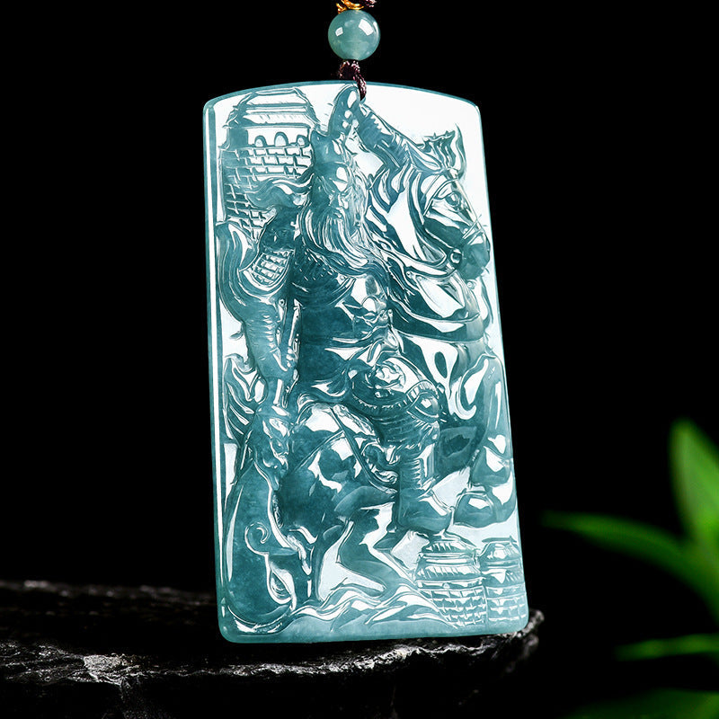 Loyalty and Courage-Guan Yu & Divine Dragon Blue Water Jadeite Pendant