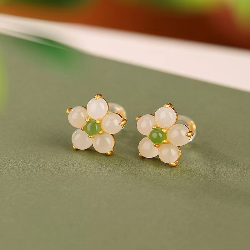 Four Leaf Clover White Jade Earrings-Faith & Hope