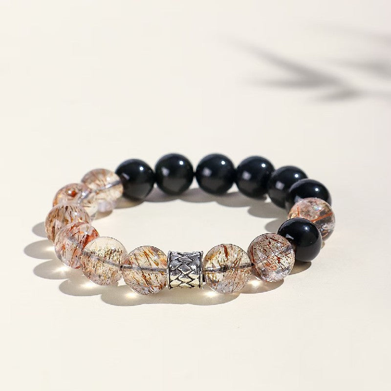 Black Super Seven Quartz Obsidian Bracelet-Grounding & Inner Reflection