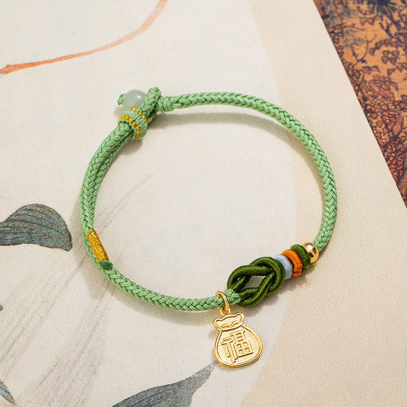 Gold-Plated Good Fortune Charm Cord Bracelet-Everyday Blessings