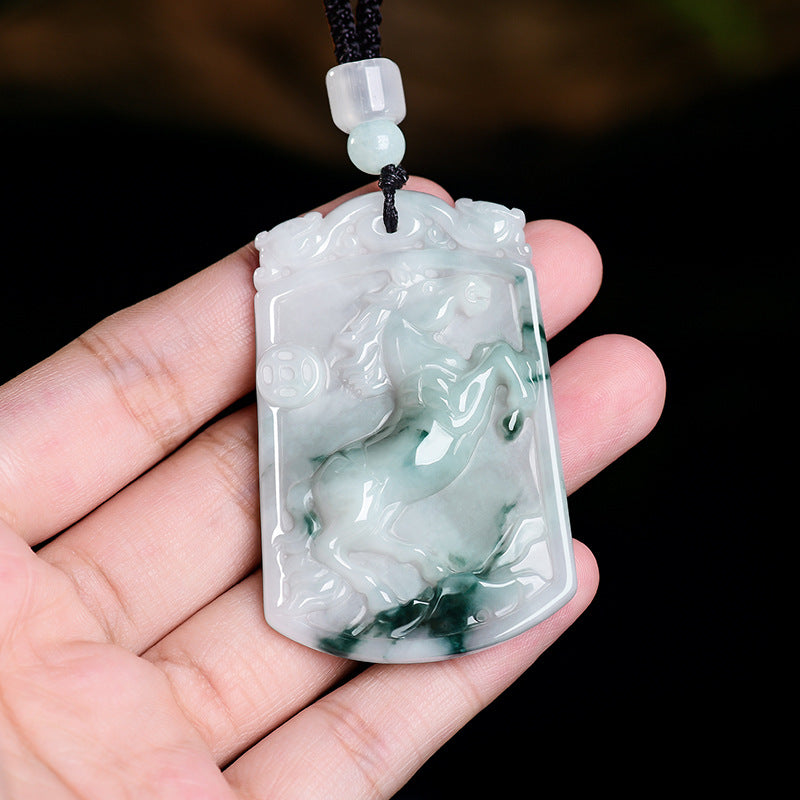 Natural Grade A Jade Horse Pendant ¨C Success Comes Quickly Amulet with Fine Grain Texture