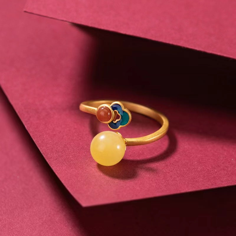 Auspicious Clouds Yellow Amber Jewely Set-Lucky and Prosperity