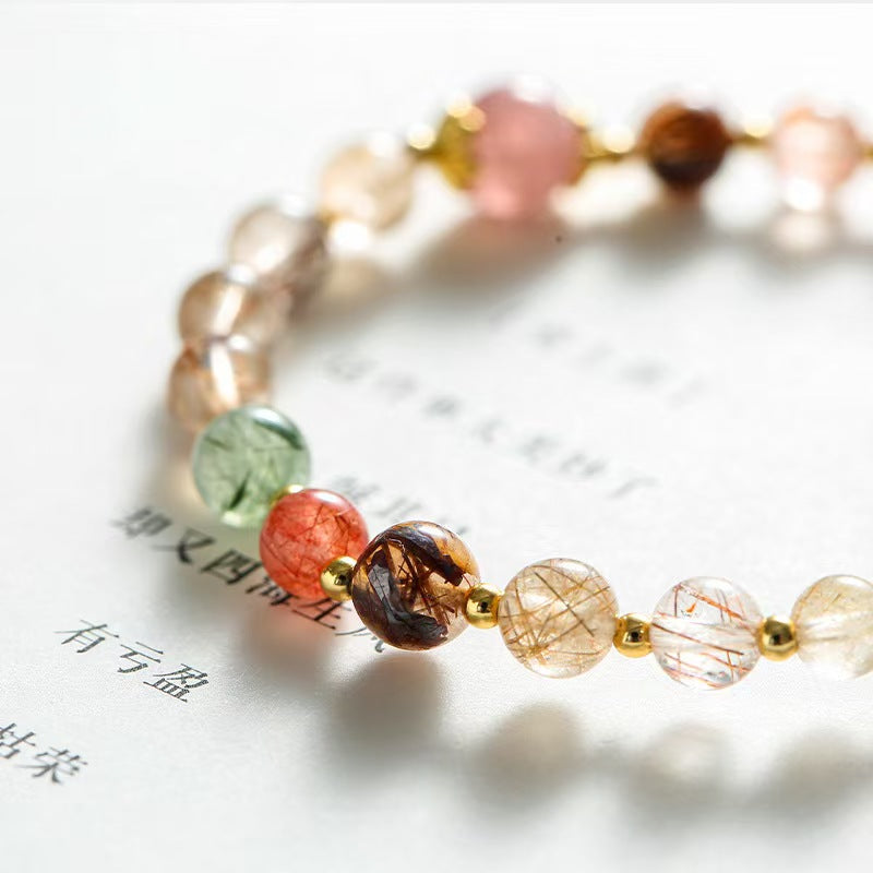 Strawberry Quartz Pixiu Rutilated Quartz Bracelet-Traditional Good Fortune Symbol