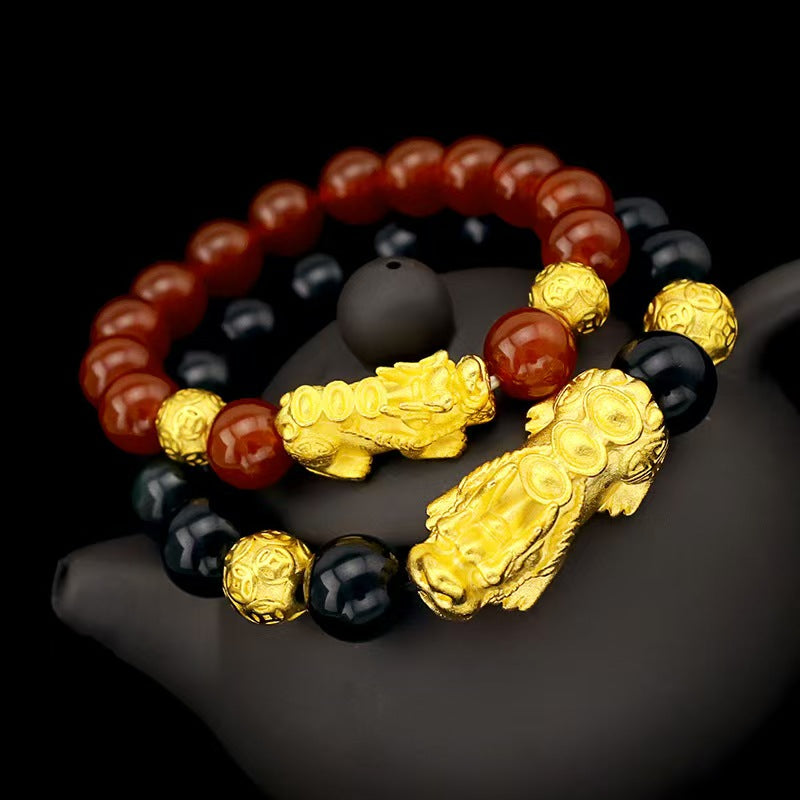 Golden Pixiu Obsidian Couple Bracelet-Traditional Prosperity Symbol