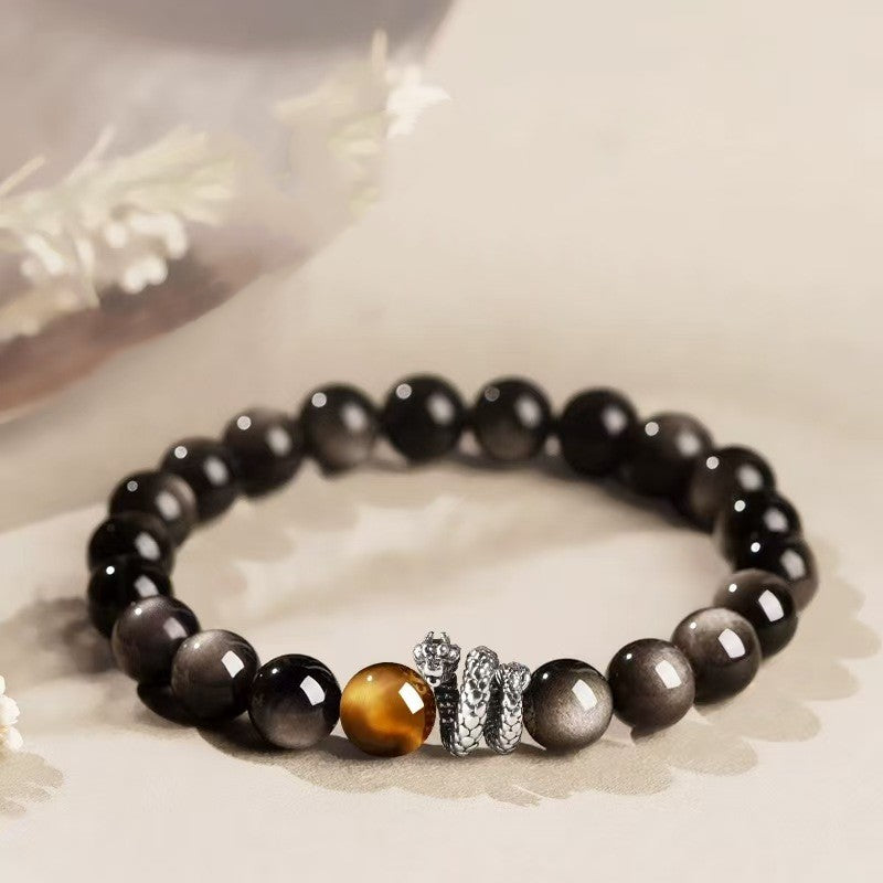 Power Dragon Black Obsidian Men Bracelet-Traditional Good Fortune Symbol
