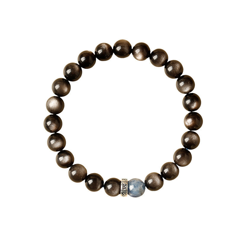 Centered Focus-Silver Obsidian Six True Words Mantra Bracelet
