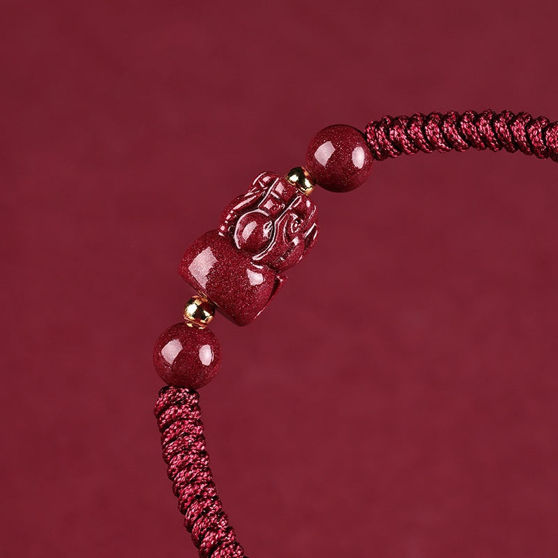 Cinnabar Fengshui Pixiu Red String Bracelet-Hand Knitting