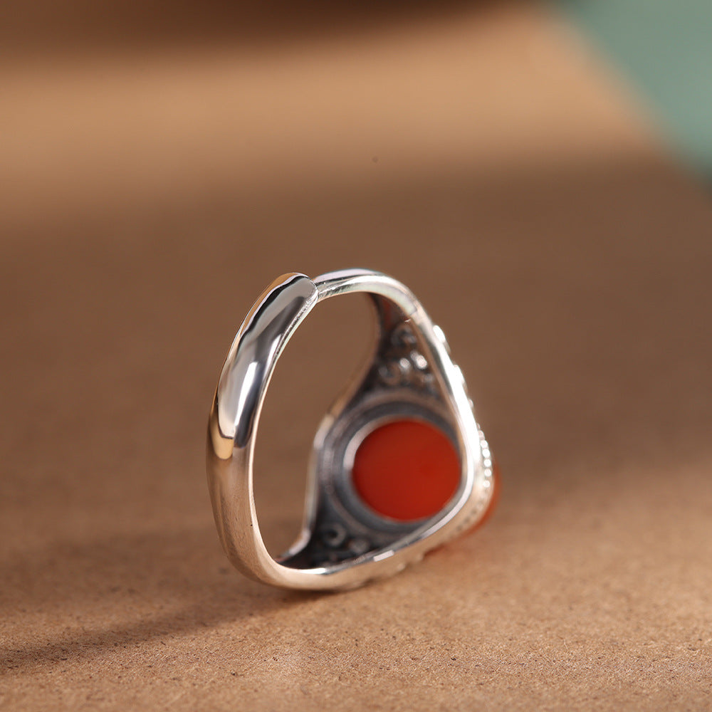 Natural Red Agate Silver Ring-Emotional Balance