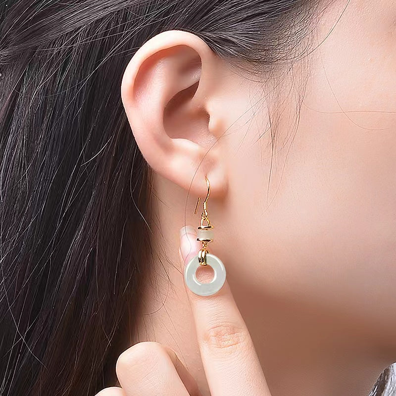 Natural White Jadeite Earrings-Spiritual Growth