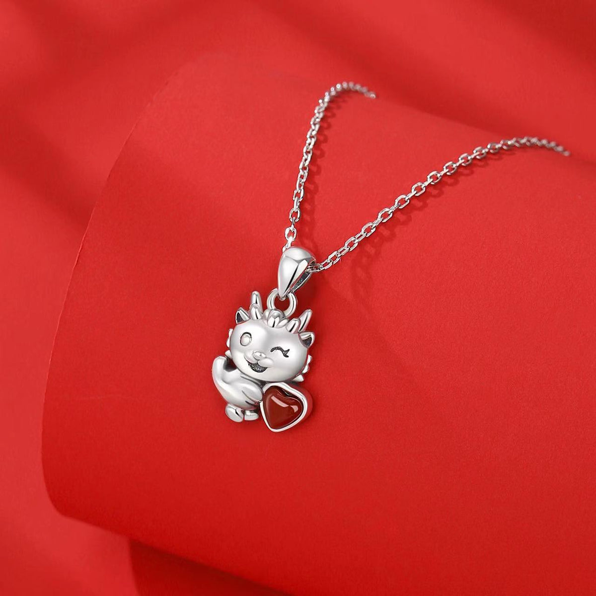 Lucky Dragon Agate Silver Necklace-Fortune Prosperity