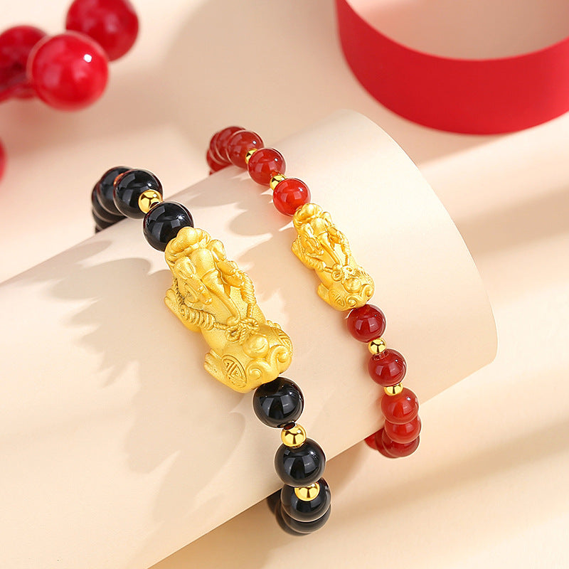 Black & Red Agate Pixiu Couple Bracelets-Shared Joy