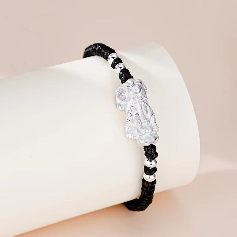 999 Pure Silver Pixiu Wealth String Bracelet-Traditional Good Fortune Symbol