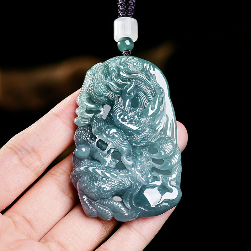 The Sovereign¡¯s Shield: Ice-Blue Water Jadeite Dragon Pendant