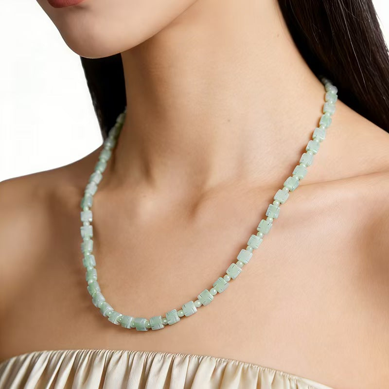 Mala Prayer Barrel Beads Jadeite Necklace-Inner Peace