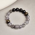 Six-Word Mantra Black Agate & Quartz Beaded Bracelet-Inner Calm