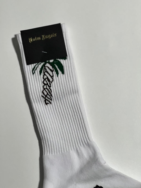 Palm Angels Crew Socks - White/Black/Green