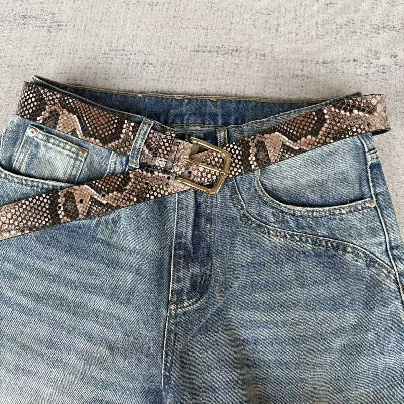 Snakeskin-Embossed Belt - Taupe/Brown