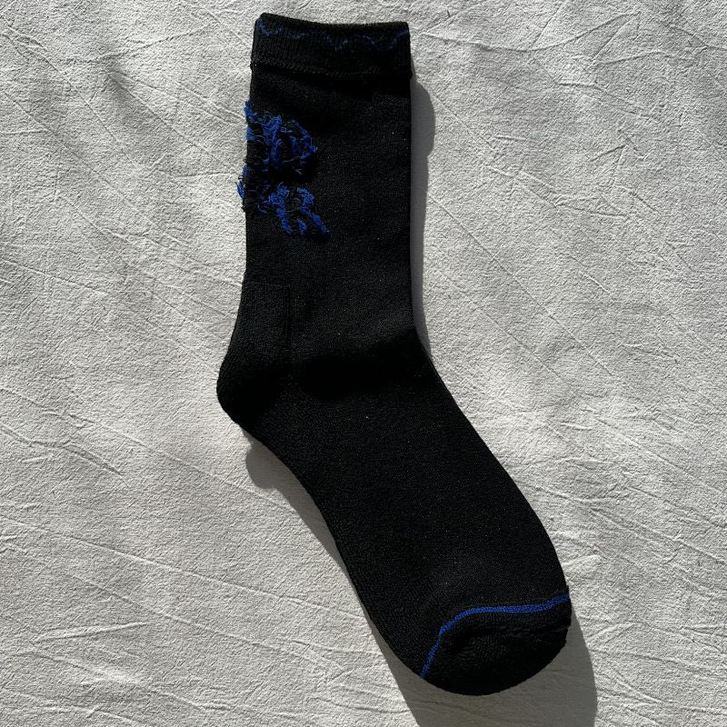 Ribbed Knit Crew Socks with Button Detail