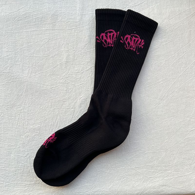 Black Crew Socks with Pink Graffiti Logo