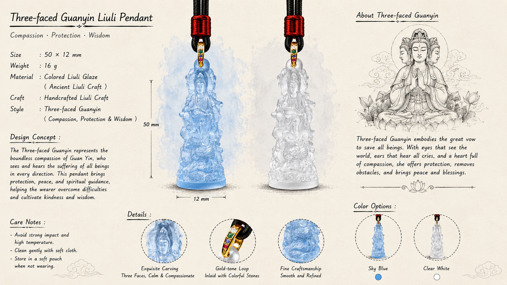 Three-Faced Guanyin Liuli Pendant-Comprehensive Protection