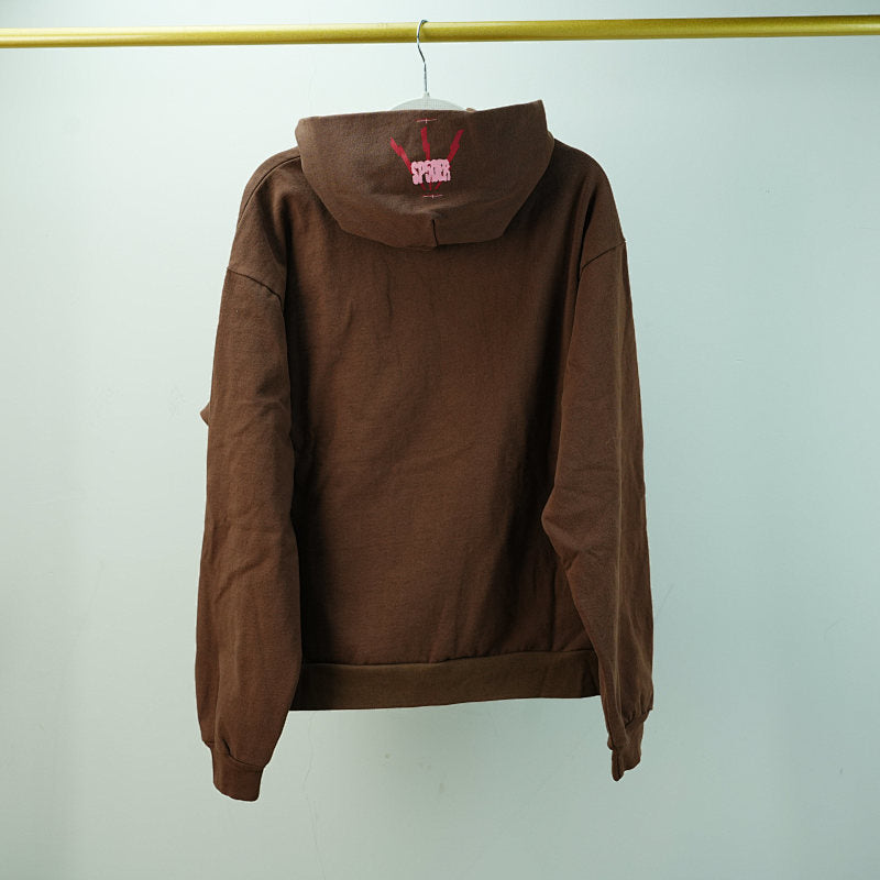 Sp5der Angel Number Hoodie Brown