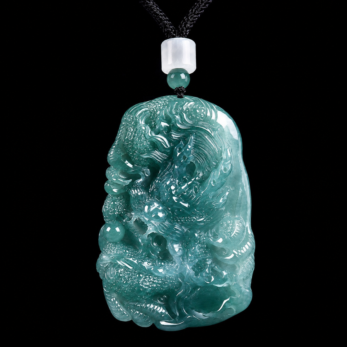The Sovereign¡¯s Shield: Ice-Blue Water Jadeite Dragon Pendant