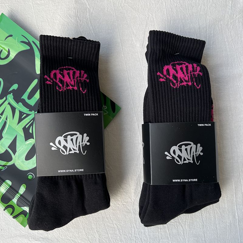 Black Crew Socks with Pink Graffiti Logo