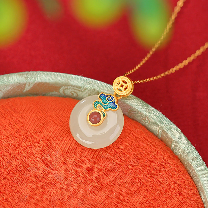 Nephrite Jade Cloud & Coin Necklace-Wishes for Peace